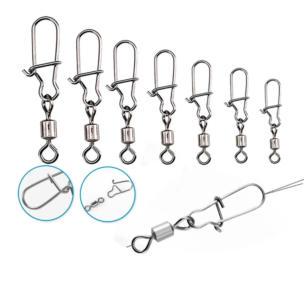 

100PCS Pike Fishing Accessories Connector Pin Bearing Rolling Swivel Stainless Steel Snap Fishhook Lure Swivels Tackle