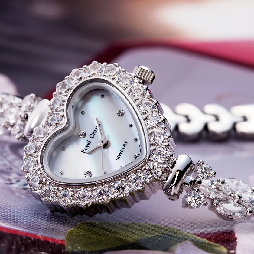 Heart Shell Lady Women's Watch Royal Crown Hours Fashion Dress Bracelet Luxury Rhinestones Bling CZ Girl Birthday Gift Box