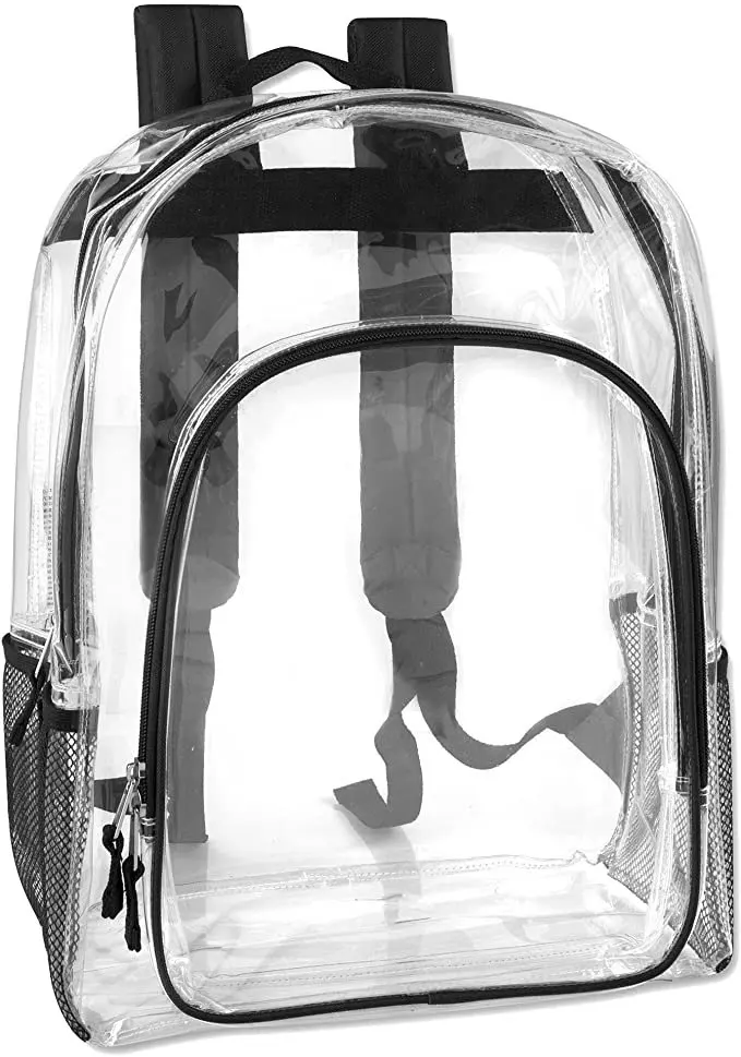 Unisex  Clear Backpack With Reinforced Straps For School, Security, and Sporting Events - Black