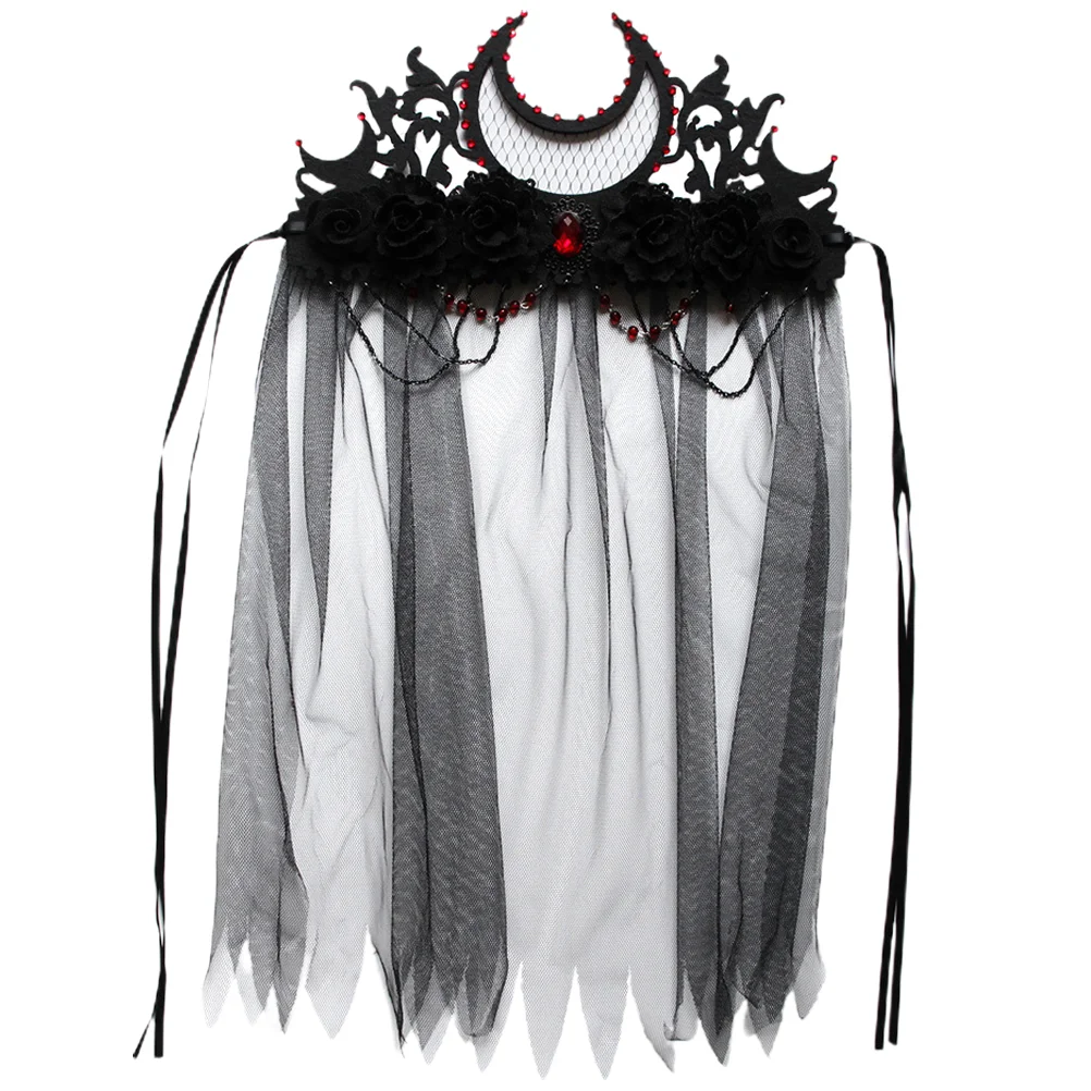 

Gothic Tiara Halloween Headpiece Headband Punk Costume Headwear Party Veil Witch Headdress Hair Accessories Flower