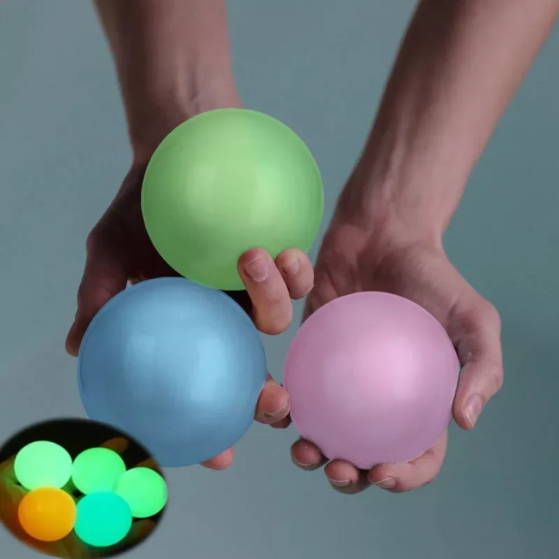 

luminescent Stiky Balls Throw At Ceiling Stick Wall Ball Sticky Target Squash Ball dog toy Balls Balle Kids Toys