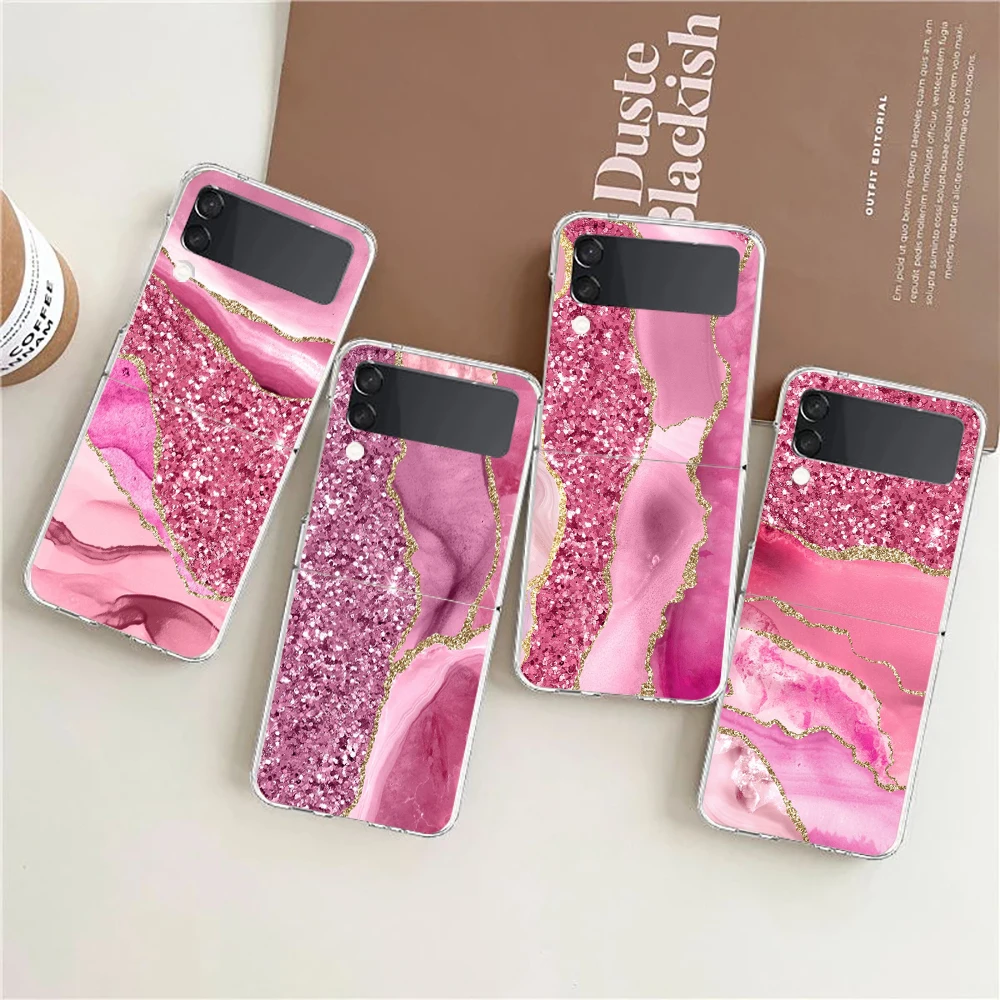 

Marble Agate Glitter Pattern ZFlip4 ZFlip3 Phone Case For Samsung Z Flip 3 Transparent Hard Shell Z Flip 4 Galaxy Cover Folding