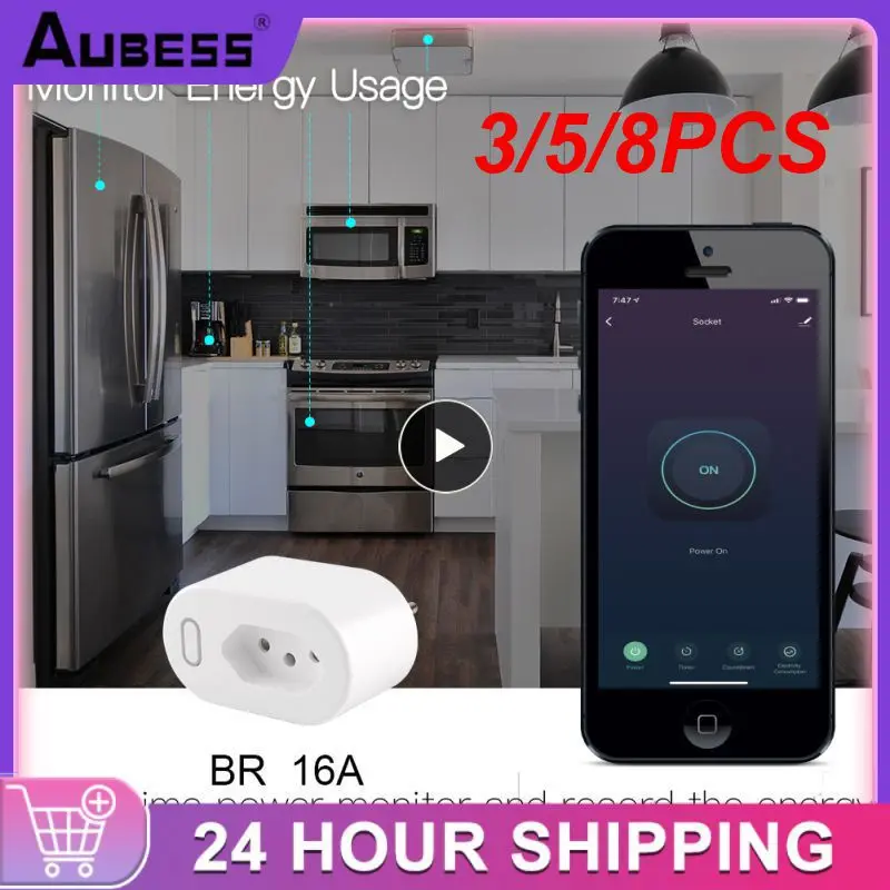 

3/5/8PCS Hands-free Wifi Smart Socket Voice Control Br Standard Smart Plug 4000w 2.4ghz Wi-fi Wifi Socket Tuya Wifi Smart Plug