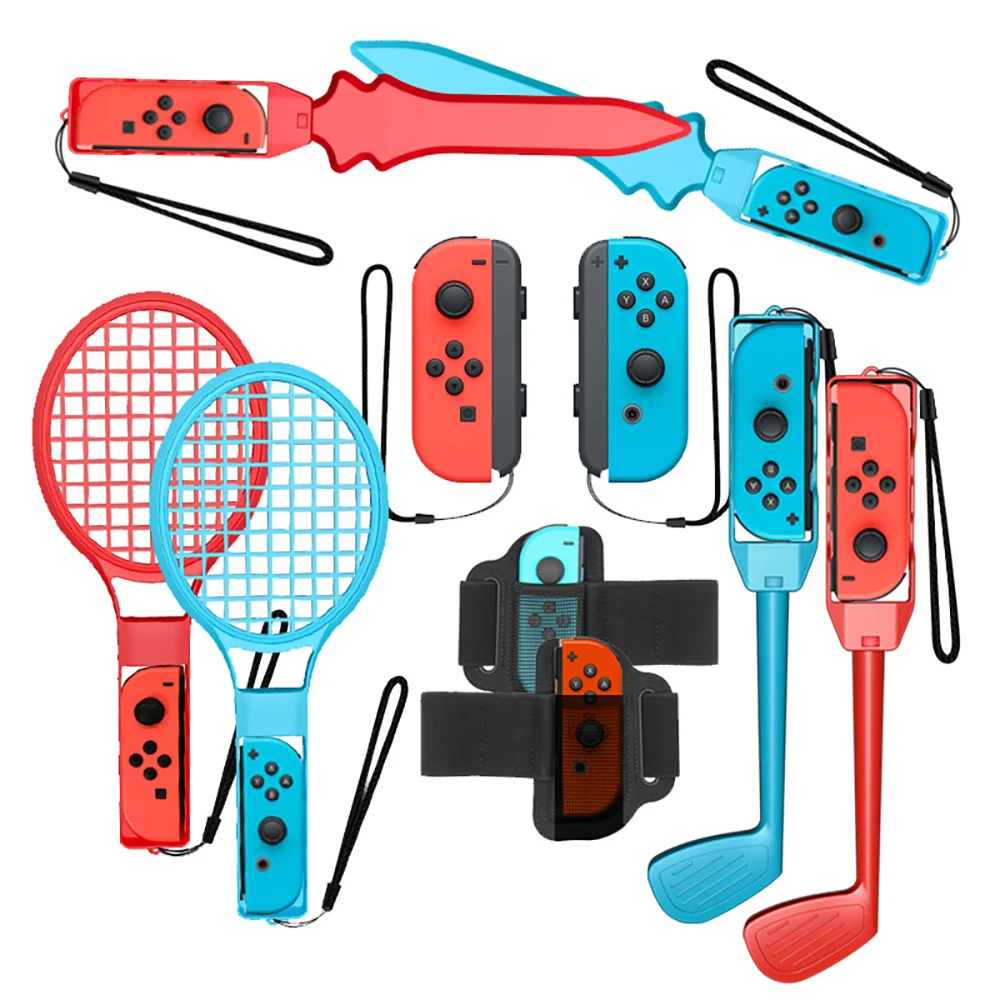 

Hot 10 In 1 Switch Sport Accessories Set Golf Club/Tennis Racket/Leg Strap/Games Lightscabe for Nintendo Switch Game Accessories