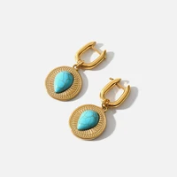 french blue natural stone hoop earrings stainless steel golden metal 18 k women earrings accessories aros mujer oreja gift