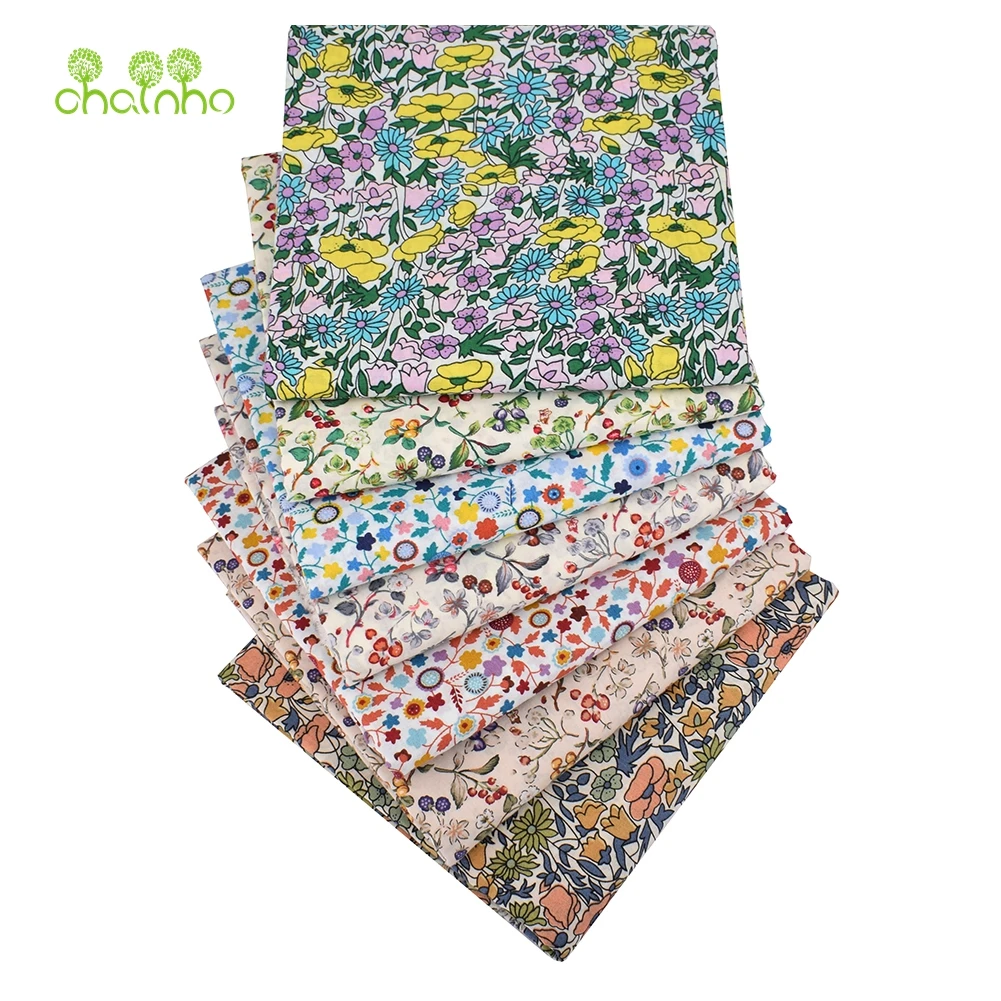 Chainho,Printed Plain Poplin Cotton Fabric,DIY Quilting & Sewing  Material,Patchwork Cloth,Floral Series,7 Designs,5 Sizes,PCC23