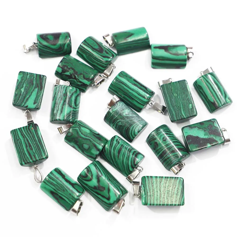 

Natural Stone Malachite Semi Pillar Cylindrical Necklace Pendant Reiki Charms Fashion Jewelry Making Accessories Wholesale 30Pcs