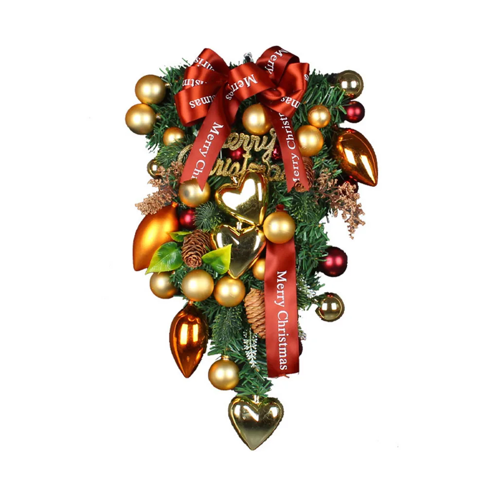 

Xmas Door Knocker Christmas Wreath Plastic Upside Down Tree Bow Knot Christmas Creative Decoration Front Door Decor