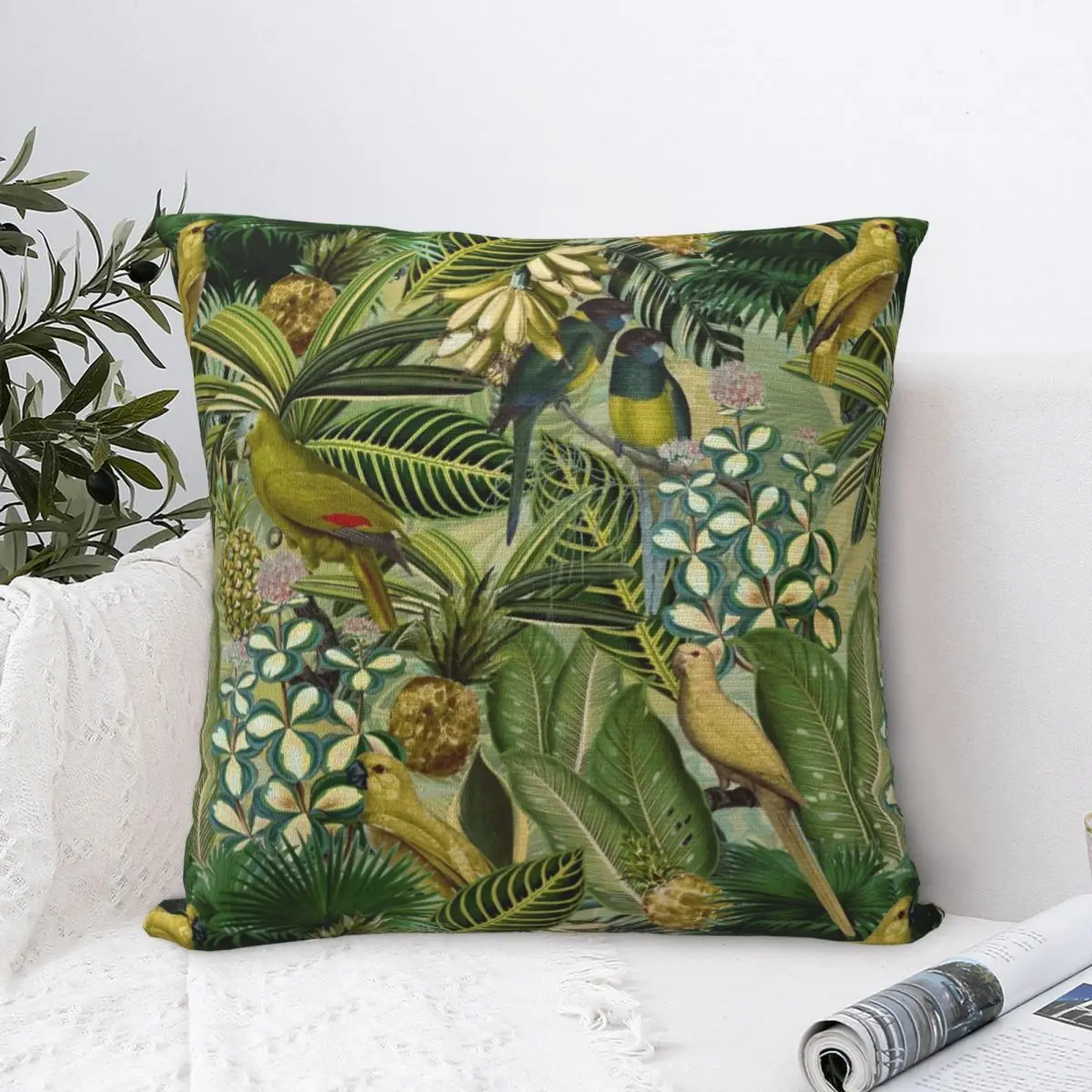 

Vintage Green Tropical Bird Jungle Garden Square Pillowcase Cushion Cover Comfort Pillow Case Polyester Throw Pillow cover Home
