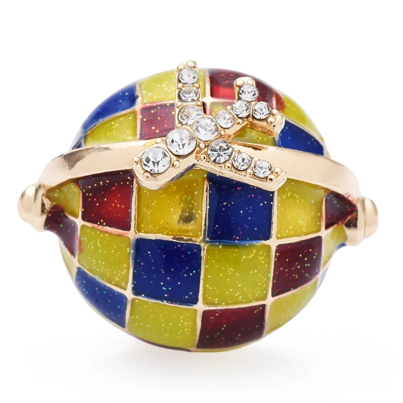 

Wuli&baby Enamel Globe Brooches Airplane Flying Over The Horizon Earth Brooch Pins For Women Fashion Jewelry Gifts