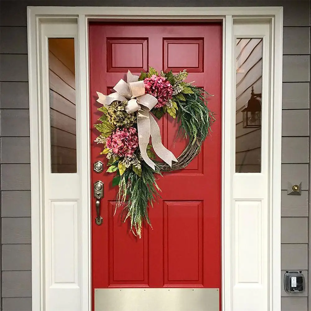 

Wreath Farmhouse Pink Hydrangea Ornaments Front Door Wall Outdoor Decoration Garden Window Wedding Hanging Christmas T2e3