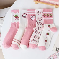 pink strawberry women socks cartoon rabbit cute fashion funny cotton socks for girls college style harajuku kawaii calcetines