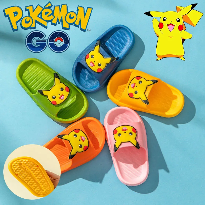 Детские домашние тапочки с покемоном Пикачу Летние Симпатичные мягкие