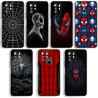 marvel spiderman logo phone case for xiaomi redmi note 10 10s 10t 10promax 11 11s 11t 11e lite pro 5g 4g black luxury silicone