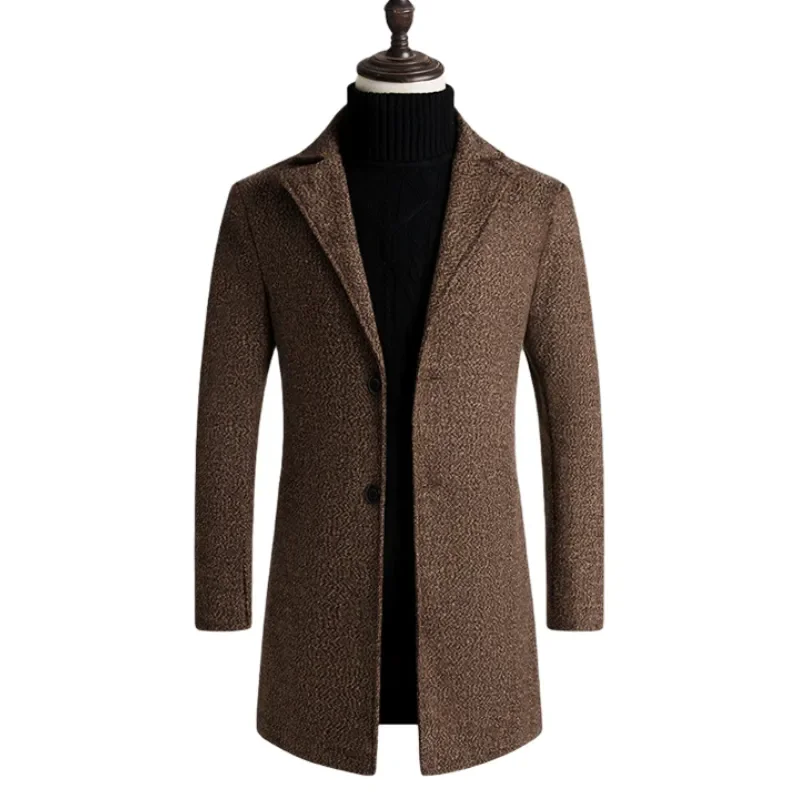 

NEW 2023 Autumn Overcoat Woollen Long Men's Coats Thermal Thick Windbreaker Solid Male Fashion Business Smart Casual British