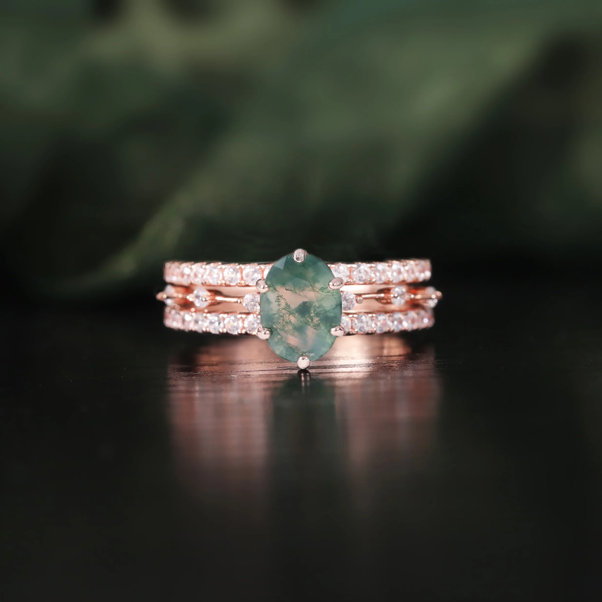 

GEM'S BALLET Vintage Natural Moss Agate Engagement Ring Set For Women, Bridal Wedding Promise Ring in 925 Sterling Silver
