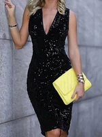 column little black short cocktail party dresses v neck sequin prom birthday gown sexy robe de soiree