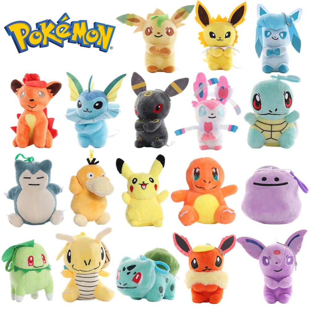 9-13cm Pokemon Plush Toys Pikachu Charmander Bulbasaur Eevee Snorlax Vaporeon Vulpix Ditto Anime Doll Keychain Pendant Kids Gift