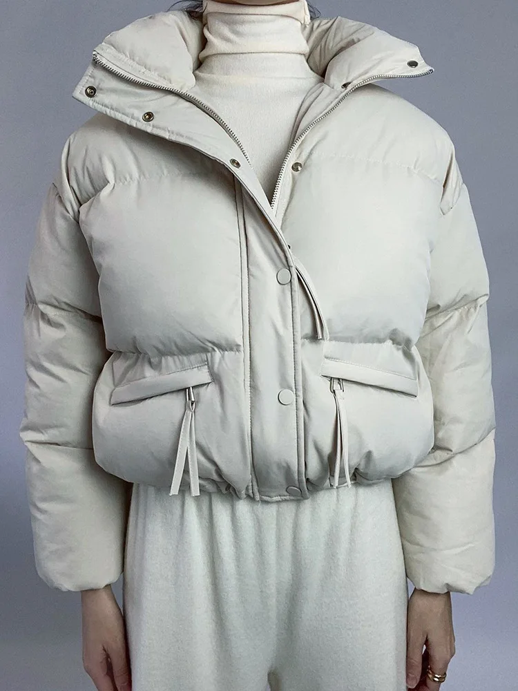 

Модная хлопковая куртка на молнии с воротником-стойкой и пуговицами, зимнее женское Шикарное облегающее утепленное короткое пальто, парки, ...