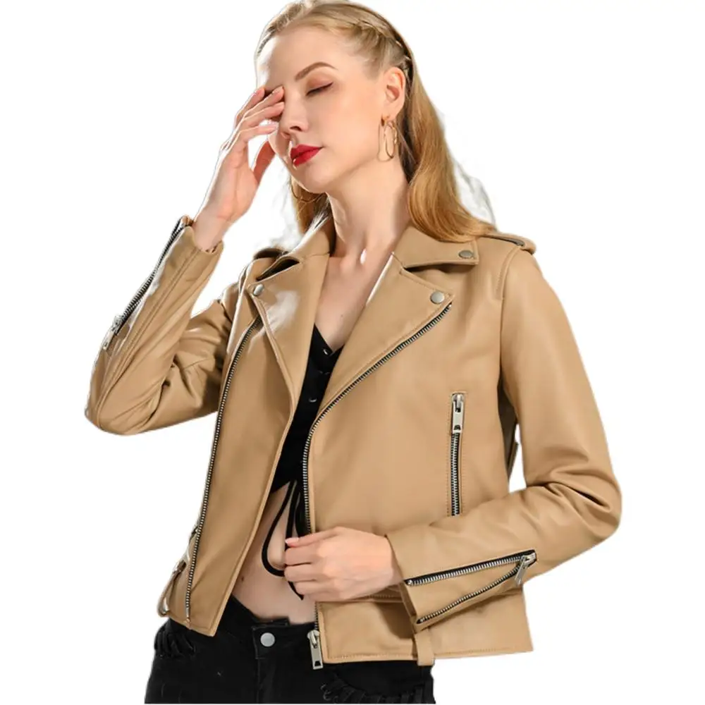 Spring Genuine Leather Jacket Women 2022 Fashion Real Sheepskin Coat Rivet Motorcycle Biker Jacket Female Sheep Leather Coat