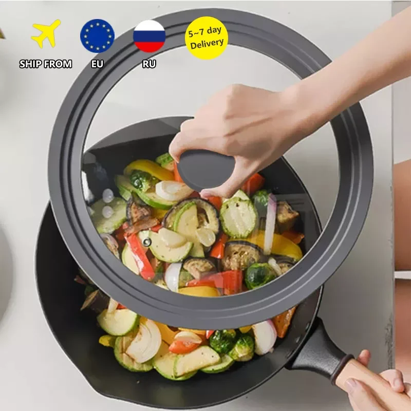 

NEW2022 Multifunctional Tempered Glass Lid Pot Explosion-Proof Drop-Proof Visualization Silicone Edge Kitchen Utensils Cookware