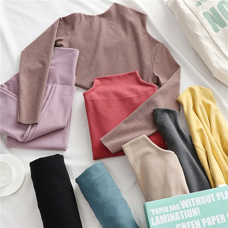 Осенне-зимние бархатные футболки с половиной воротника женская теплая рубашка