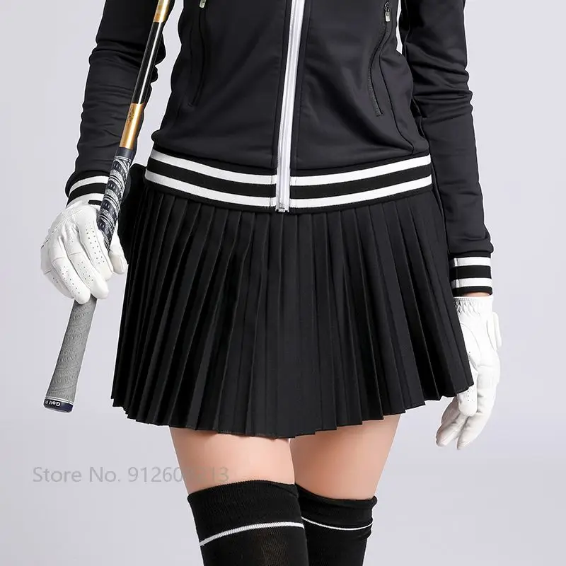 Пальто Swan Love Golf женское с длинным рукавом, ветрозащитное, стильное, с высокой талией, в комплекте с плиссированной юбкой-шортами.