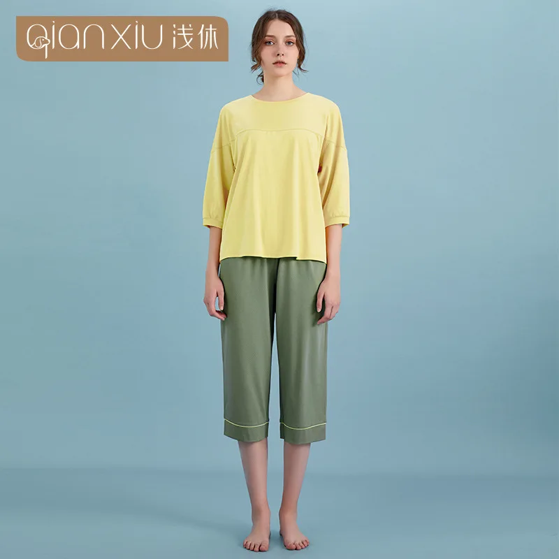 

Женский хлопковый домашний комплект одежды, комплект из 2 предметов, женская летняя Свободная Домашняя одежда для отдыха, Женский пижамный ...