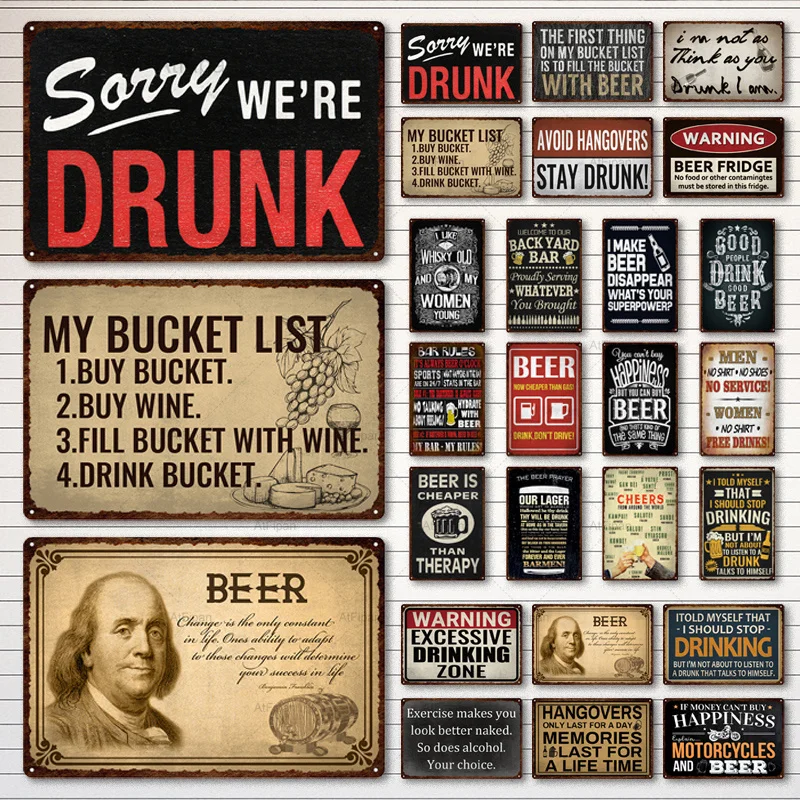 

New Drink Vintage Metal Plaque Tin Sign Funny Beer Drinker Wine Lover For Bar Pub Club Kitchen Home Man Cave Wall Decoration