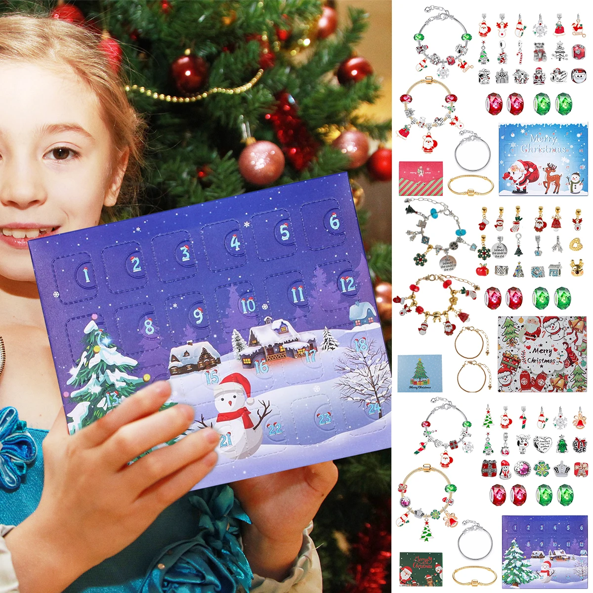 

L Christmas Advent Calendar 24PCs DIY Christmas Calendar Bracelets for Girls and Kids Charm Christmas Jewellery Making Kit for