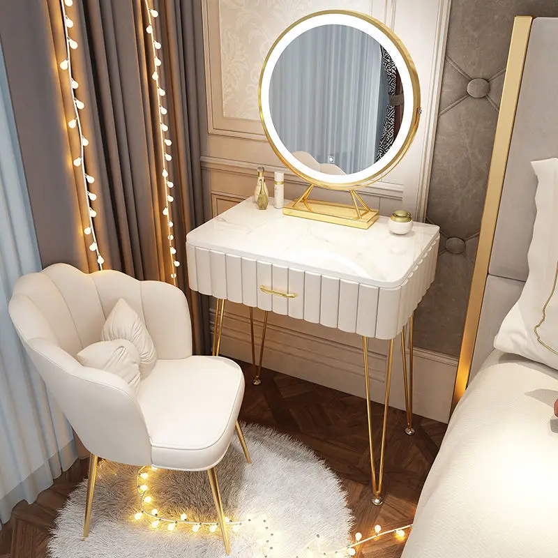 

Vanity Desk Modern Dresser Table LED Mirros Household Bedroom White Dressing Table Board Makeup Korea Table Mirror Furniture