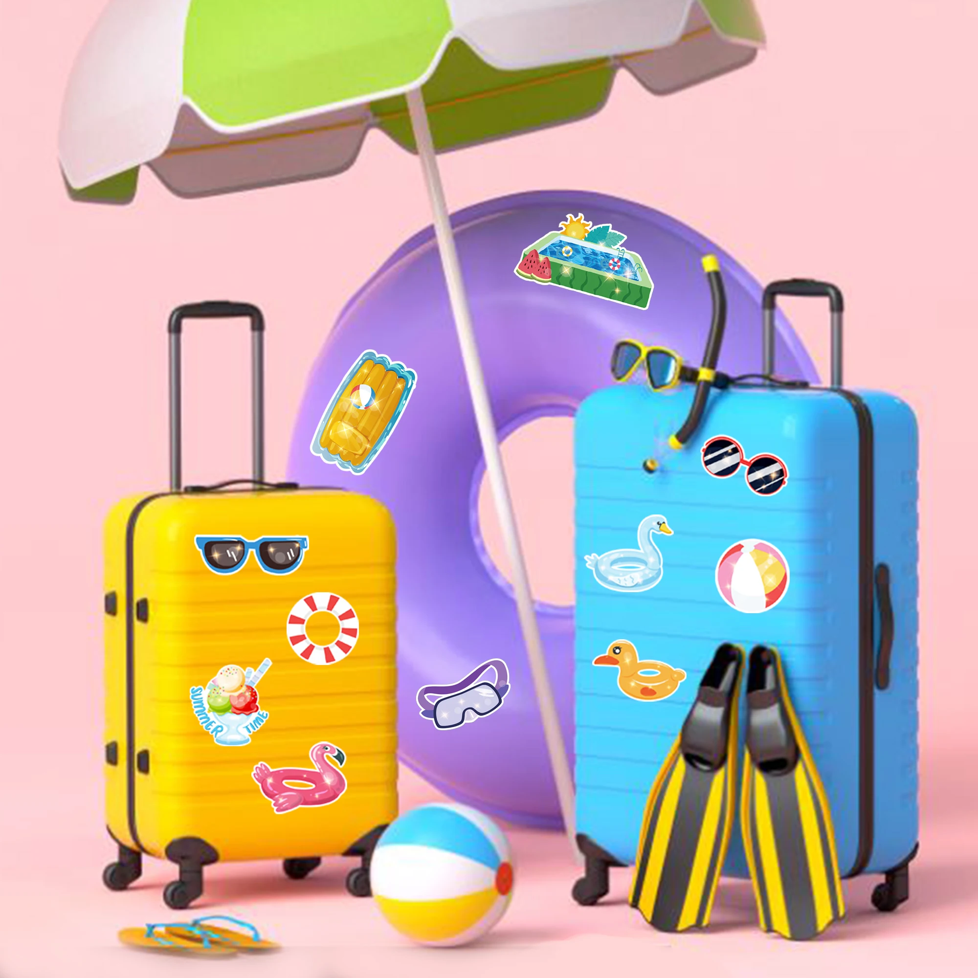 Наклейки для багажа WT044 30 шт. летние Мультяшные ярлыки из ПВХ бассейна дня
