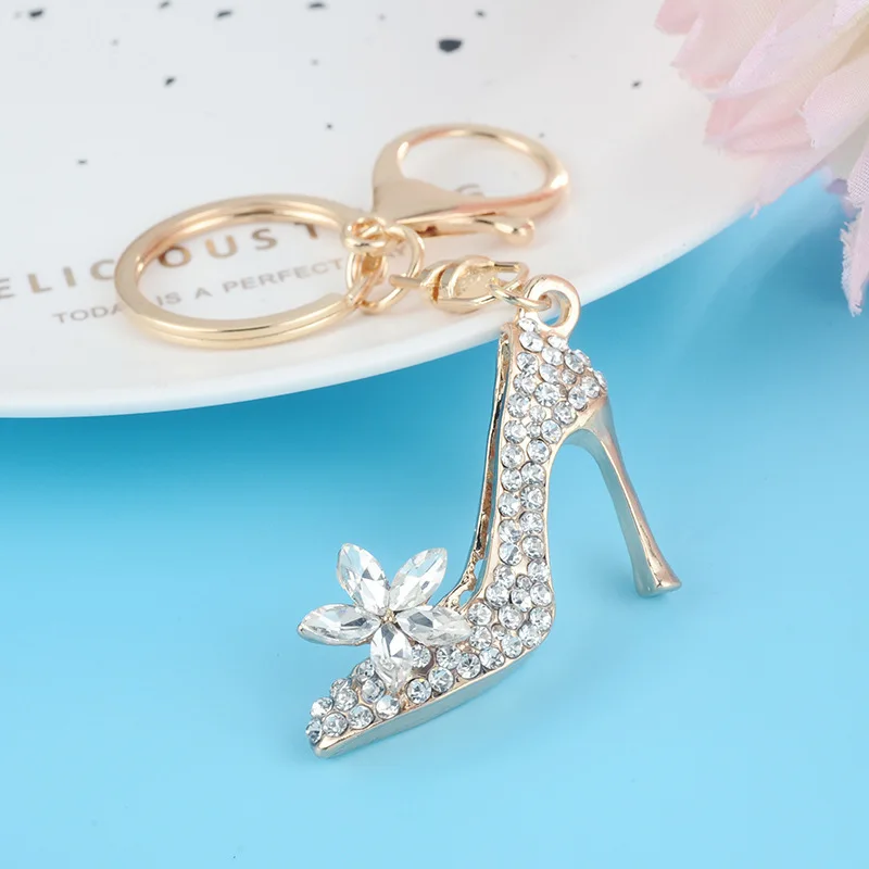 Fashion New Rhinestone Keychain Women Bag Phone Decor Key Holder Crystal High-Heeled Shoe Hanging Pendant Trinket for Ladies