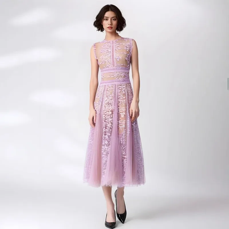 Сказочное платье 2024 модное романтичное Сетчатое для отпуска с вышивкой