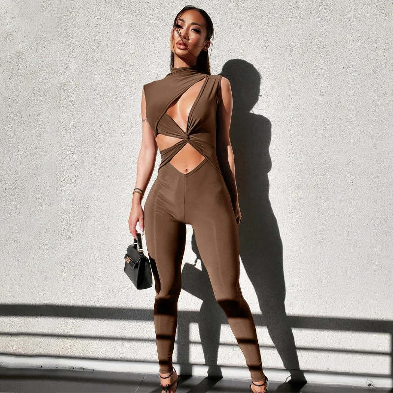 

Летний женский новый однотонный спортивный комбинезон без рукавов в европейском и американском стиле для фитнеса