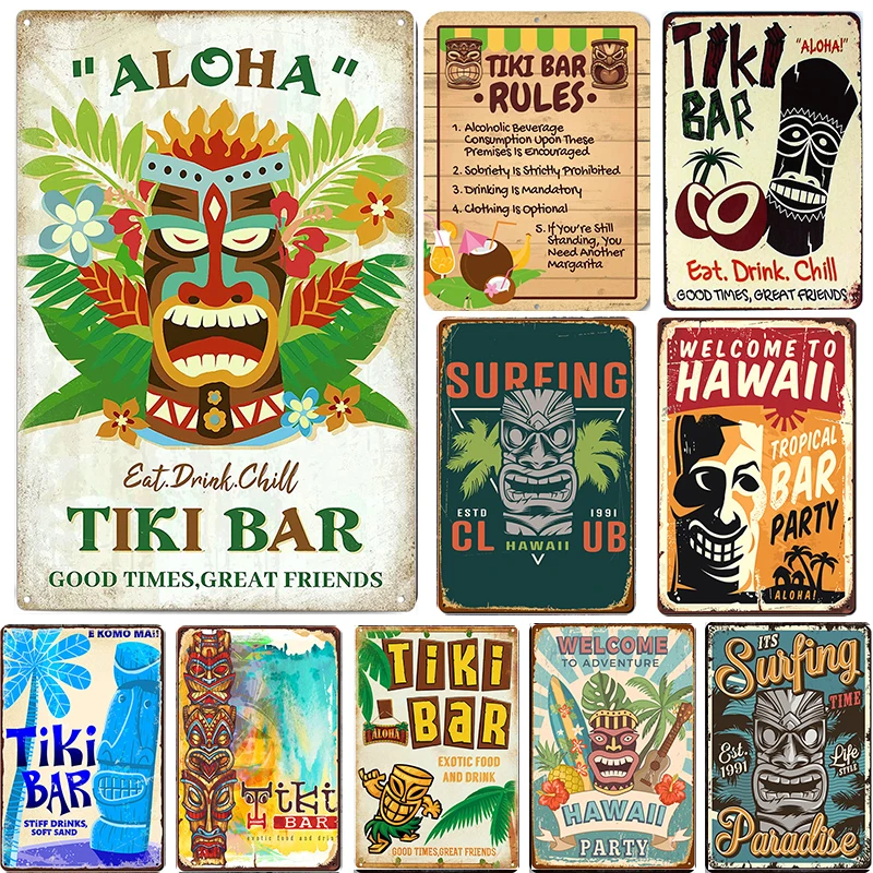 

Painting Tiki Bar&Rules Tin Plaque For Pub Music Bar Club Decoration Home Decor Vintage Metal Plate Sign Wall Poster