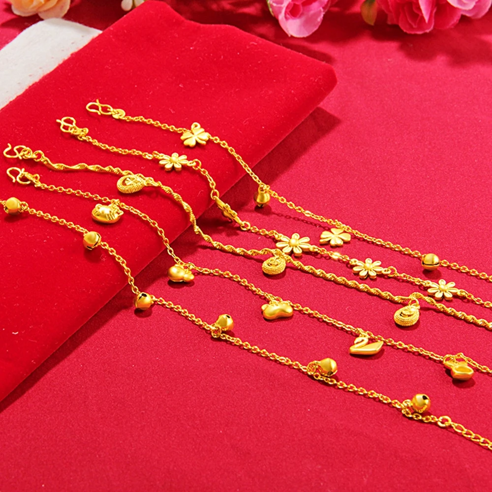 Women's Anklet Summer Foot Chain 18k Yellow Gold Filled Fashion New Anklet Jewelry Gift with Bell/Flower