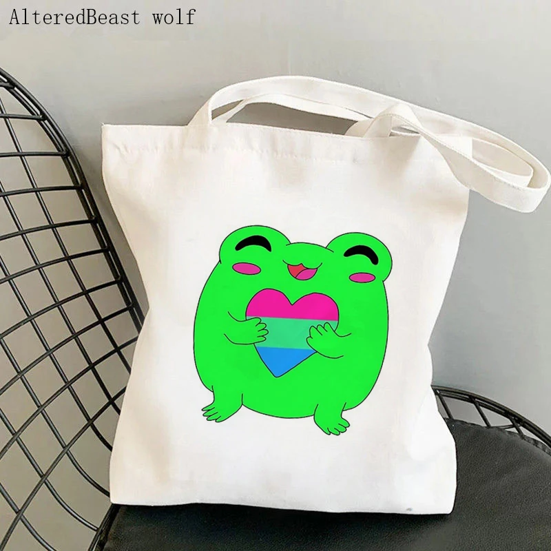 

Women Shopper bag Polysexual love frog Bag Harajuku Shopping Kawaii Canvas Shopper Bag girl handbag Tote Shoulder Lady Bag