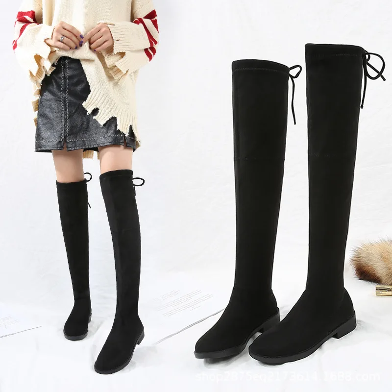 Over-the-knee Boots Women's 2022 Autumn Winter New Long Boots Elastic Boots Plus Velvet Warm High Tube Flat Thin Skinny Boots
