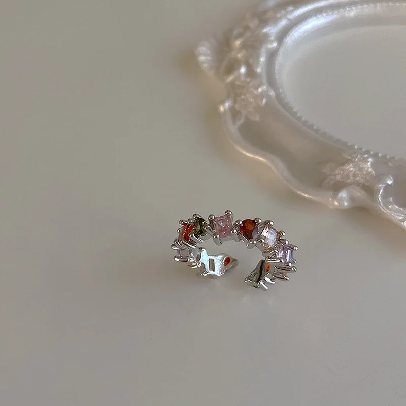 

Colorful Irregular Zircon Metal Open Ring for Women Girls New Creative Simple Retro Rings Wedding Jewelry Accessories Gift