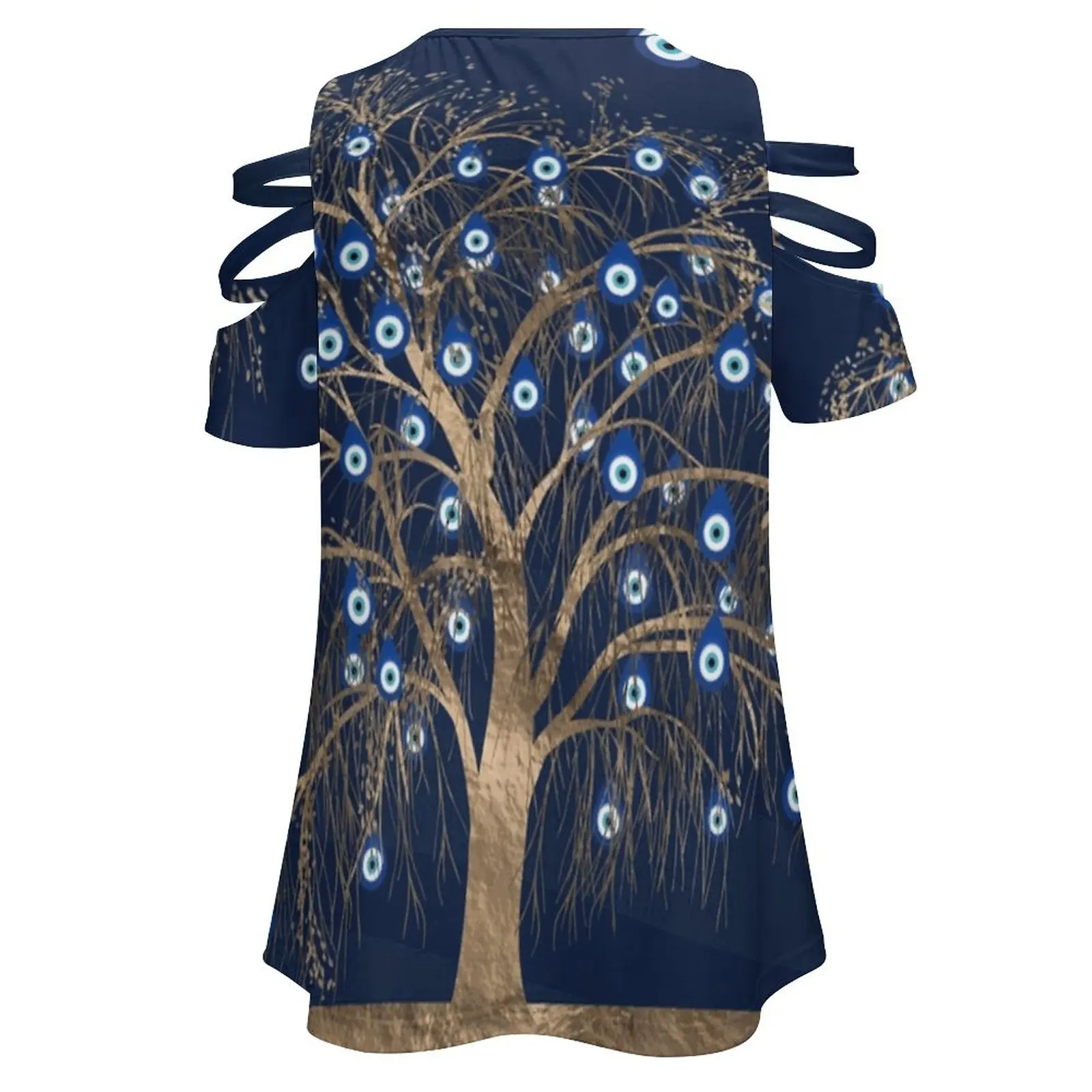Nazar Charm Tree-Gold на темно-синем женской молнии Различные стили Футболки с принтом