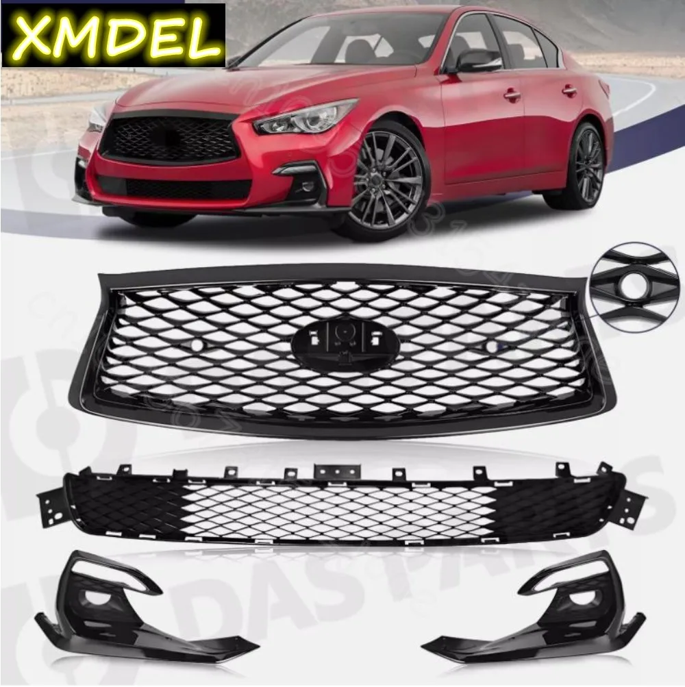 

Для 2014-2017 2015 2018 2019 2020 2021 2022 2023 2024 Infiniti Q50 Sport Передняя верхняя нижняя решетка и крышка противотуманных фар Глянцевый черный