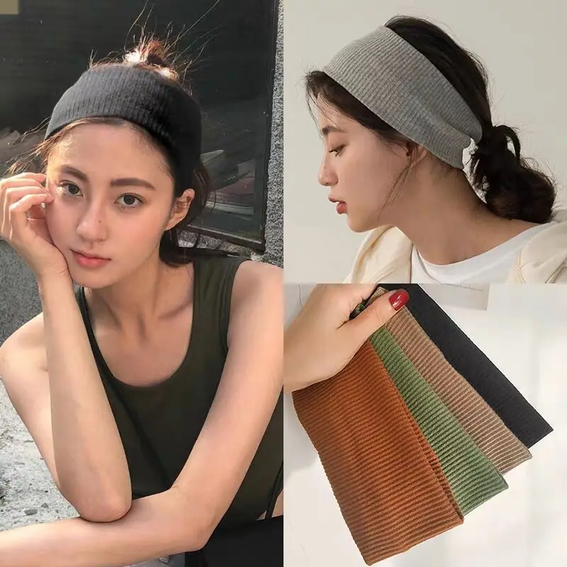 

Sports Cycling Wash Face Hairbands Soft Korean Cotton Knitted Headband For Women Yoga Wide-brimmed Headwear Hair Accessories