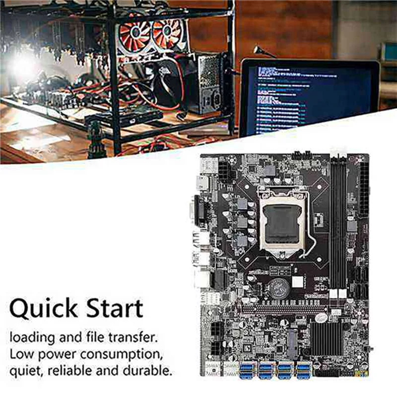 

8 Card GPU USB B75 BTC Miner Motherboard+CPU+2X4G DDR3 RAM+Fan+Thermal Grease+SATA Cable+Switch Cable LGA1155 DDR3 MSATA