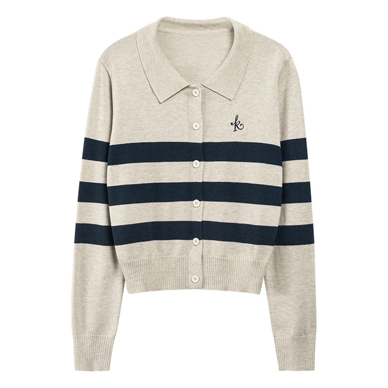 

Spring Fall Fashion Women Striped Sweater Contrast Color Patchwork Long Sleeve Cardigan Student Campus Chic Open Stitch Knitwear