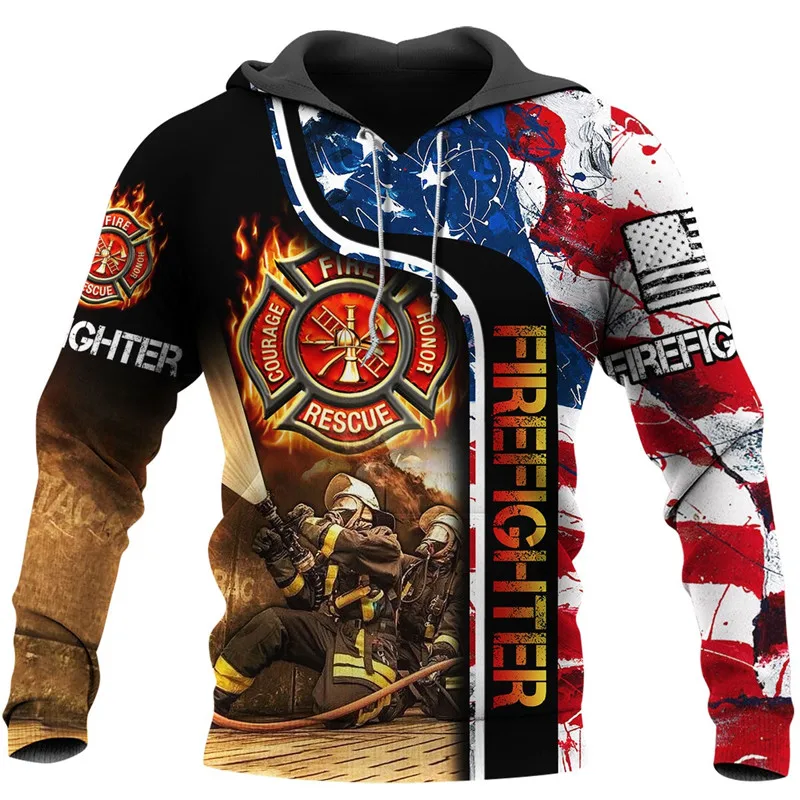 Fashion casual men's sweatshirt FireFighter-US-Flag 3D All Over Printed autumn zipper hoodie unisex Harajuku street pullover