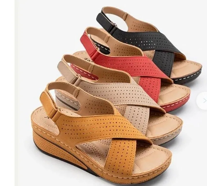 

Women Sandals Summer 2023 Hollow Wedges Sandals Female Casual Plus Size 43 shoes of women socofy Retro Sandalis woman