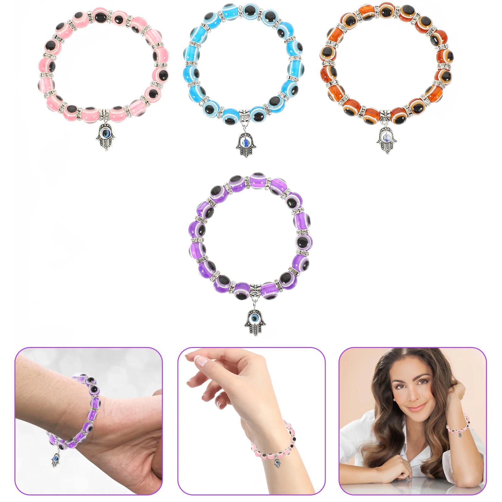 

4pcs Evil Eye Wrist Bracelets Women Wrist Decorations Beaded Bracelets Wrist Chain Wrist Jewelry