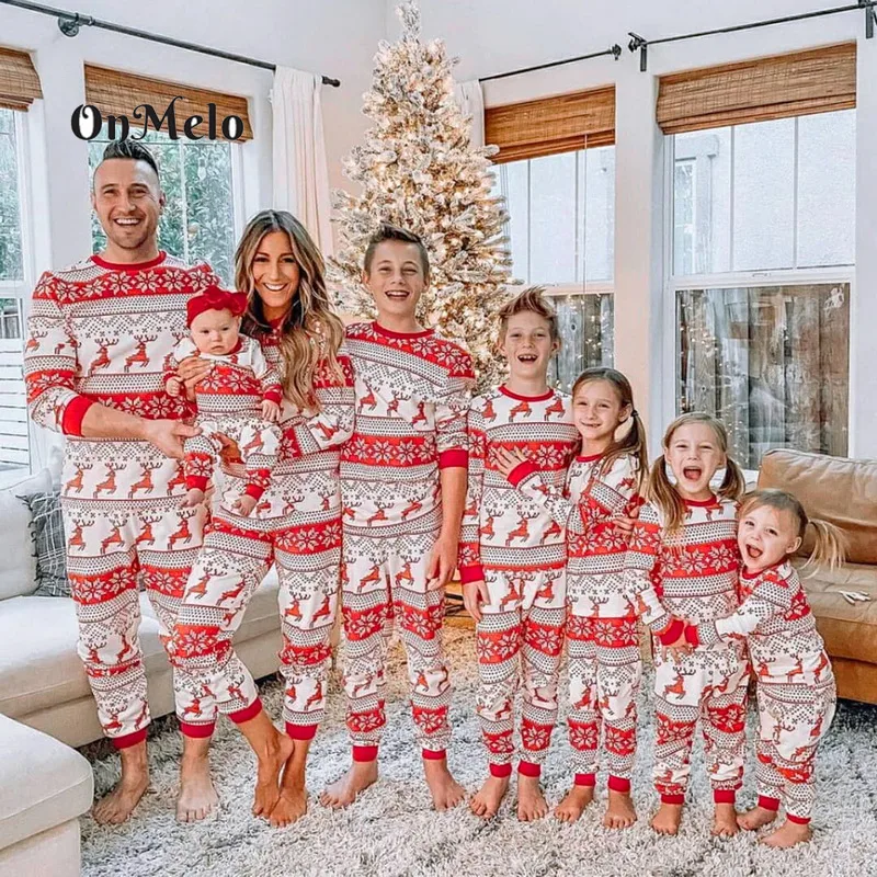 

OnMelo Christmas Moose Printed Family Matching Pajama Sets Casual Soft Parent-child 2 Pieces Loungewear Baby Rompers Xmas Look