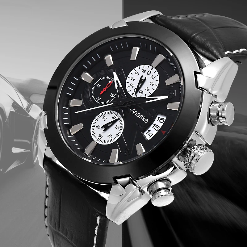 Men Watch Fashion Sport Wrist Alloy Case Leather Band Quartz Business Wristwatch Calendar Clock Gift enlarge